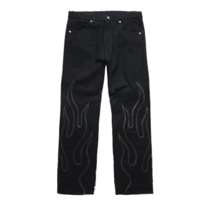 Flame Leather Appliqué Denim Pants - Washed Black